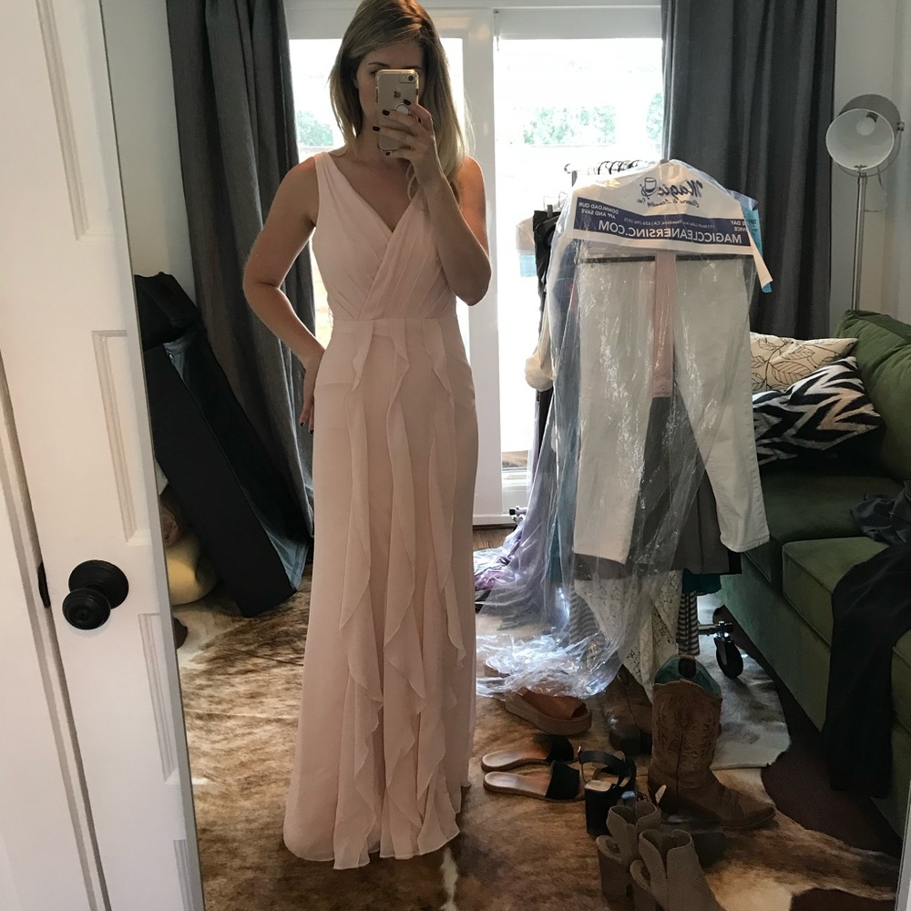 Vera Wang Sleeveless Blush Dress w/ Satin Belt - Picture 3 of 6